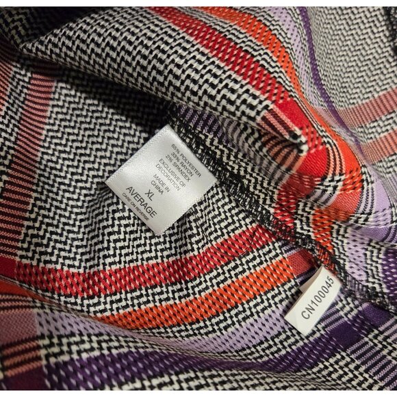 New! Mock Neck Purple Red Gray Plaid NY&Co. Dress Sz XL Pockets Academia Midi - Picture 5 of 16